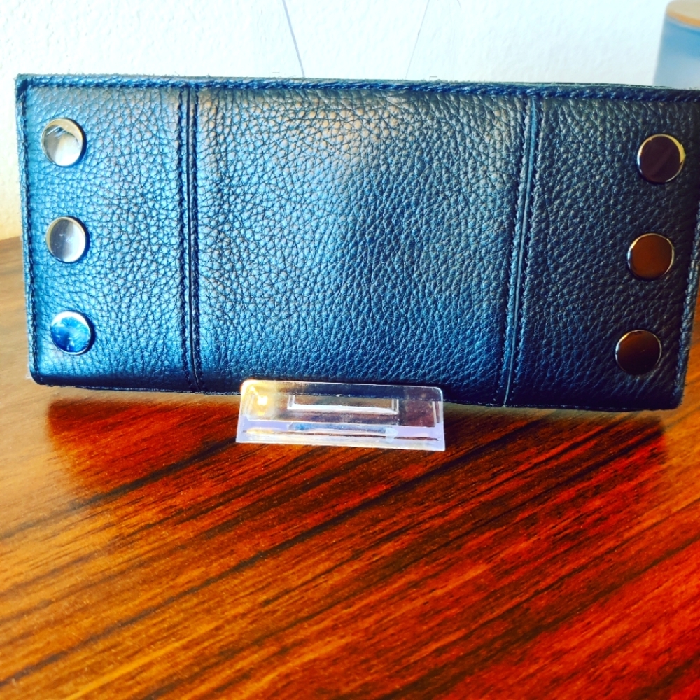 Hammitt Black Leather Wallet With Gunmetal Hardware